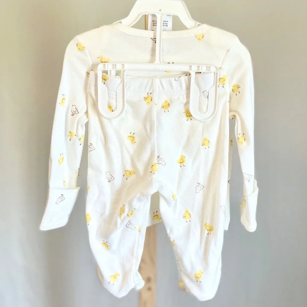 Just One You by‎ Carters Baby Pajama Set White Yellow Chick Print Footed PJs NEW